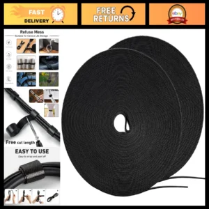 164ft Hook and Loop Cable Ties - Reusable Self-Gripping Bundling Strips, Black,